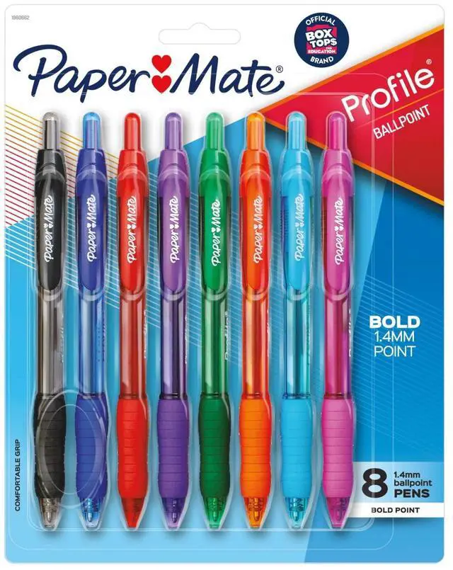 Main image of Paper Mate Profile Ballpoint Pen, Retractable, Bold 1.4 mm, Assorted Ink and Barrel Colors, 8-Pack