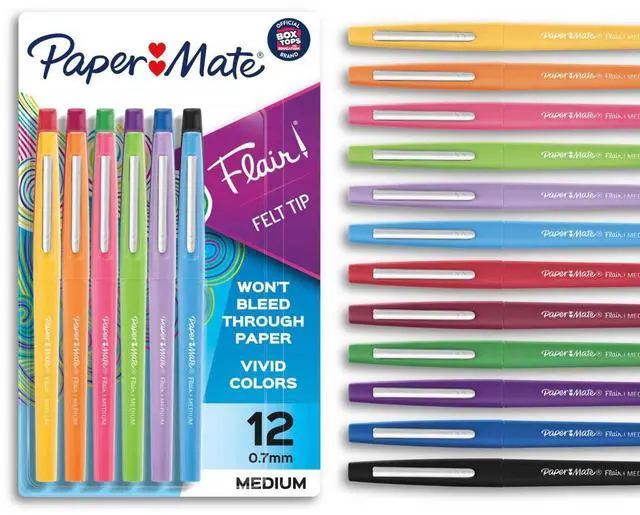 Main image of Paper Mate Flair Felt Tip Pens, Medium Point (0.7mm), Assorted Colors, 12 Count