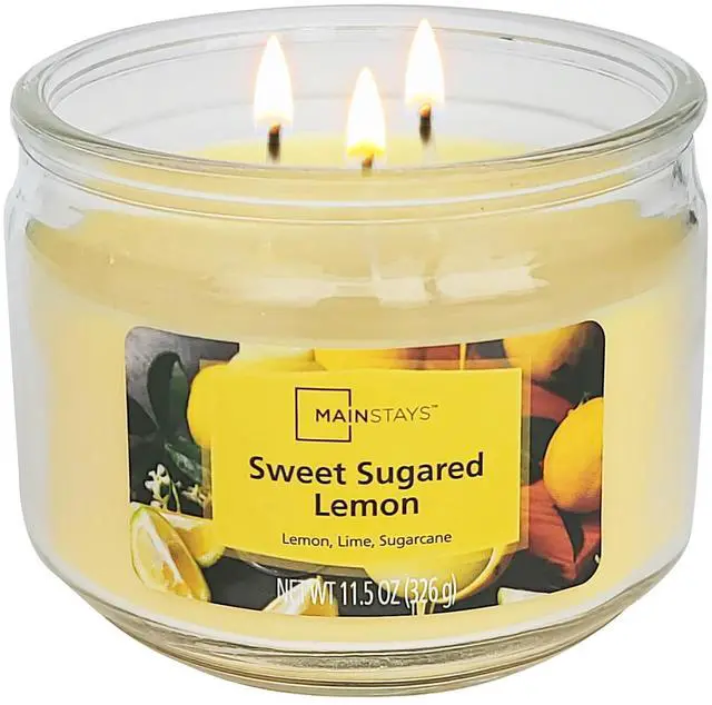 Alt view image 4 of 7 - Mainstays 3-Wick Glass Jar Candle, Sweet Sugared Lemon, Yellow, 11.5 oz