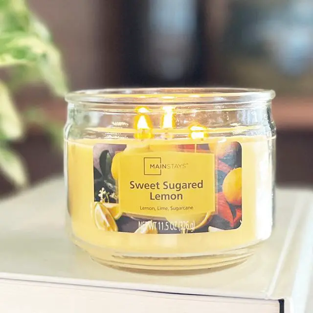 Alt view image 7 of 7 - Mainstays 3-Wick Glass Jar Candle, Sweet Sugared Lemon, Yellow, 11.5 oz