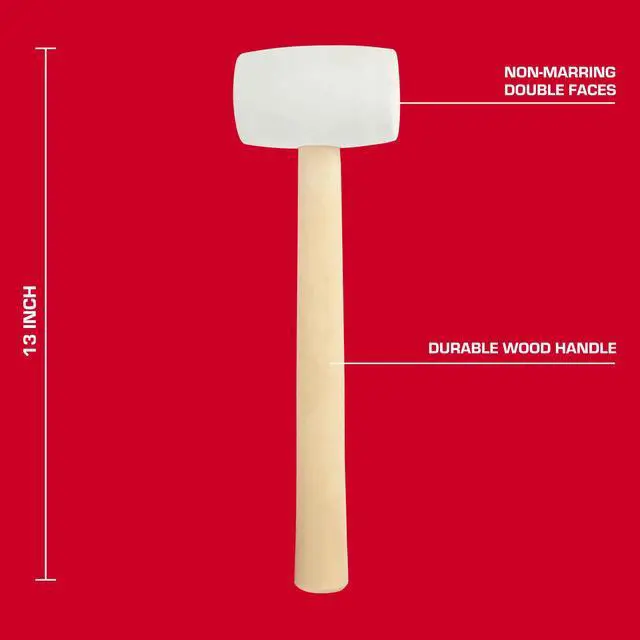 Alt view image 4 of 7 - Hyper Tough 16 Ounce White Rubber Mallet with Wood Handle
