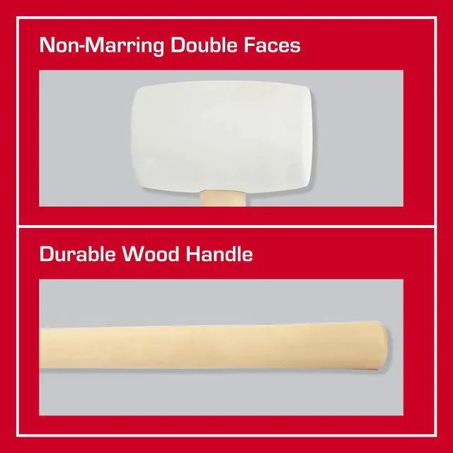 Alt view image 7 of 7 - Hyper Tough 16 Ounce White Rubber Mallet with Wood Handle