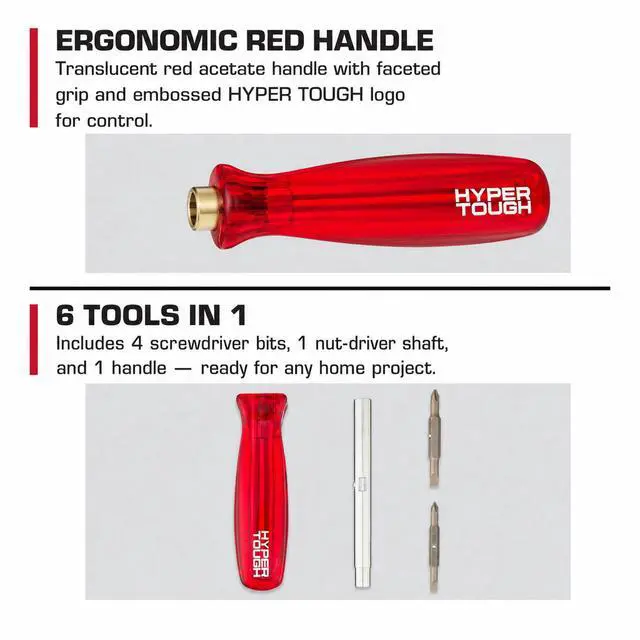 Alt view image 3 of 7 - Hyper Tough 6-in-1 Acetate Screwdriver