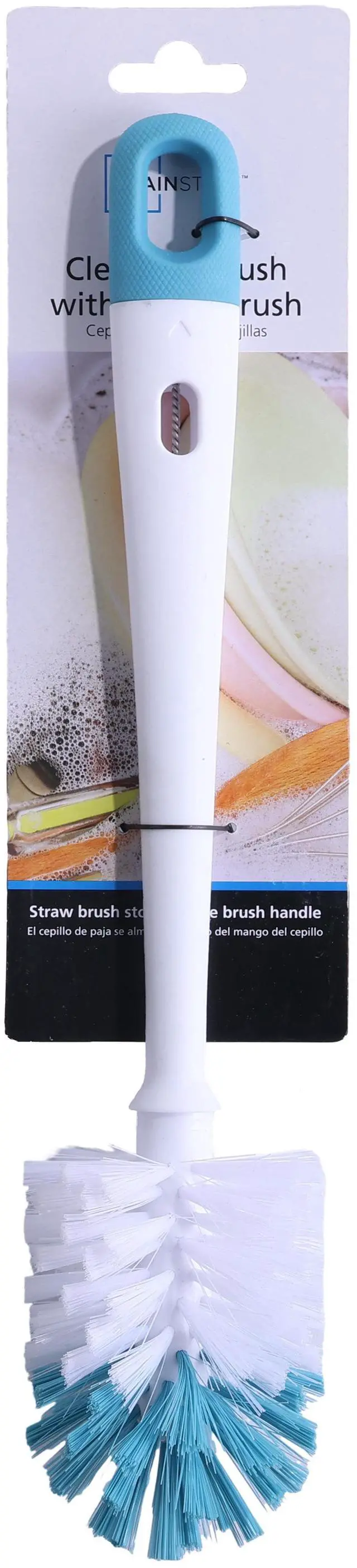 Alt view image 5 of 7 - Mainstays 2-Piece Bottle and Straw Curved Cleaning Brush Set, 12" L, Cool Blue/White