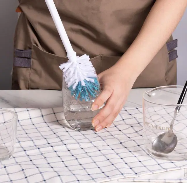 Alt view image 2 of 7 - Mainstays 2-Piece Bottle and Straw Curved Cleaning Brush Set, 12" L, Cool Blue/White