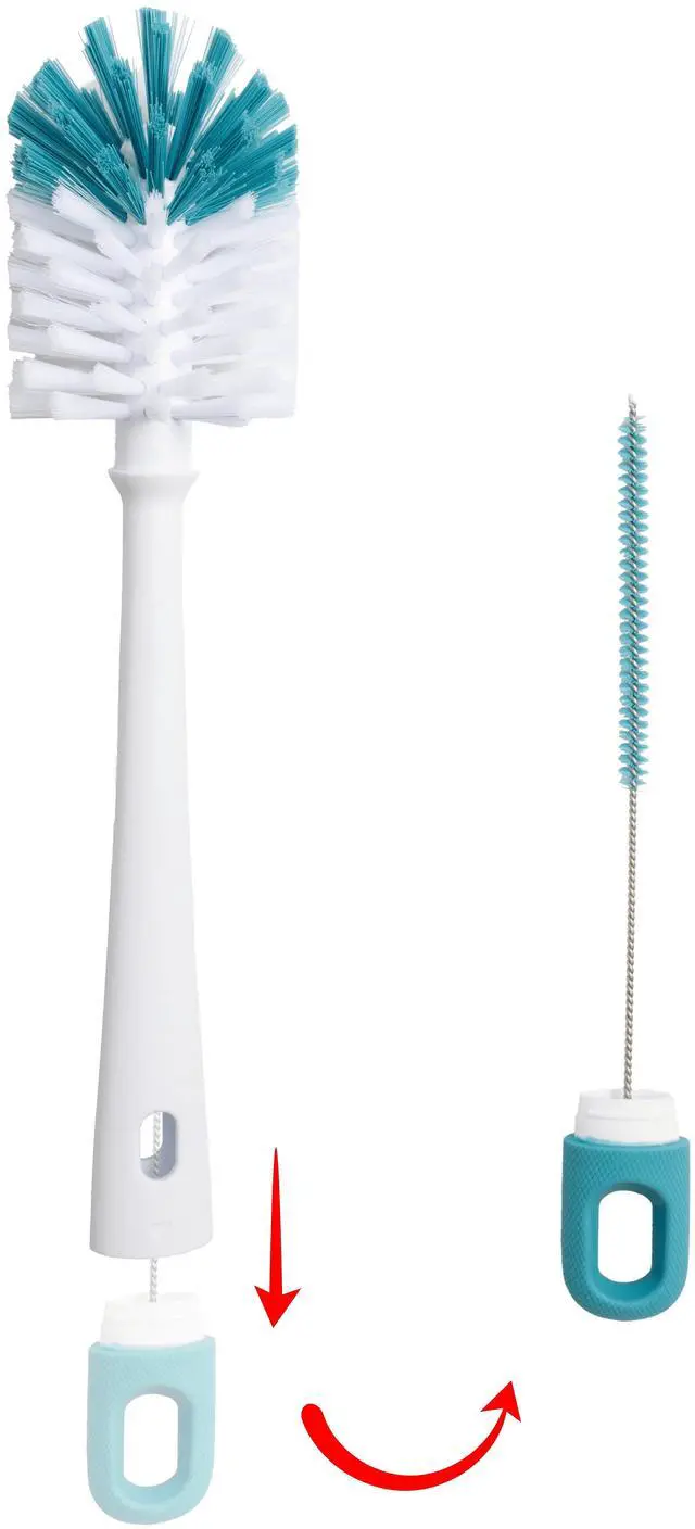 Alt view image 3 of 7 - Mainstays 2-Piece Bottle and Straw Curved Cleaning Brush Set, 12" L, Cool Blue/White