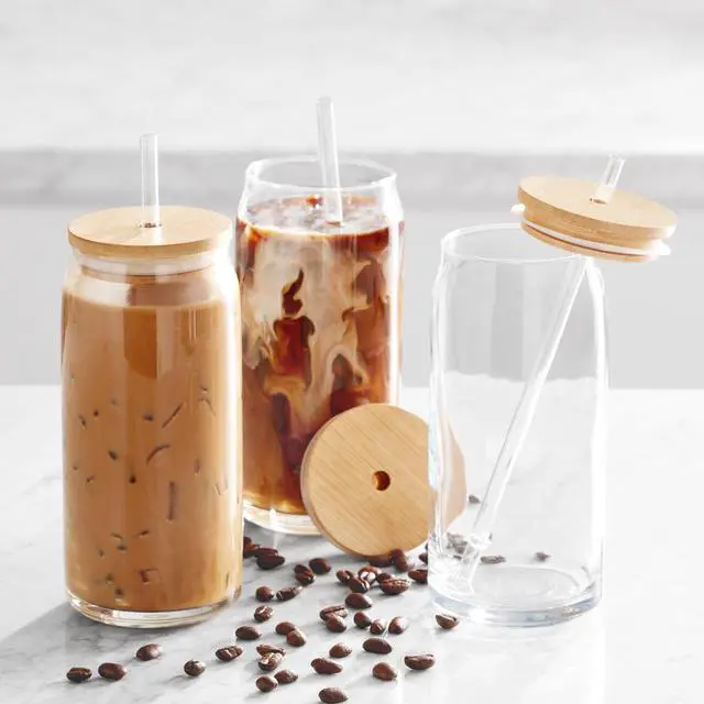 Alt view image 6 of 6 - Mainstays Briar Can Glass Drinkware with Lids & Straws, Set of 4