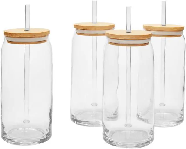 Main image of Mainstays Briar Can Glass Drinkware with Lids & Straws, Set of 4