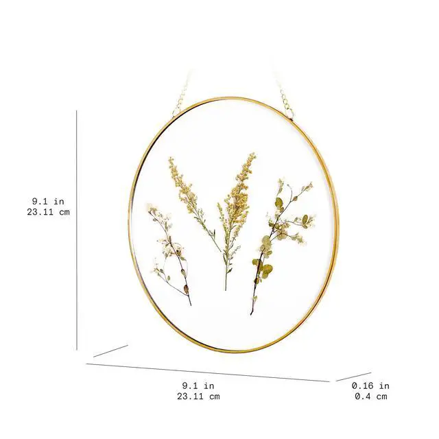 Alt view image 3 of 6 - Mainstays Hanging Gold Circular Framed Glass Dried Pressed Floral Wall Decor, 9x9