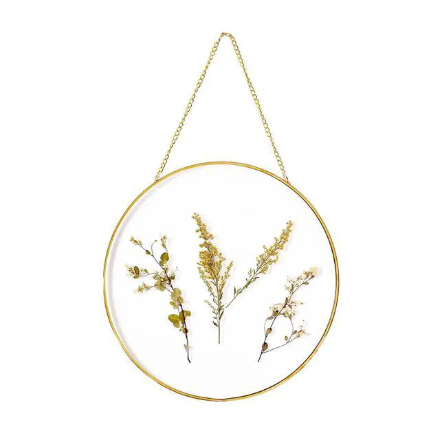 Alt view image 6 of 6 - Mainstays Hanging Gold Circular Framed Glass Dried Pressed Floral Wall Decor, 9x9