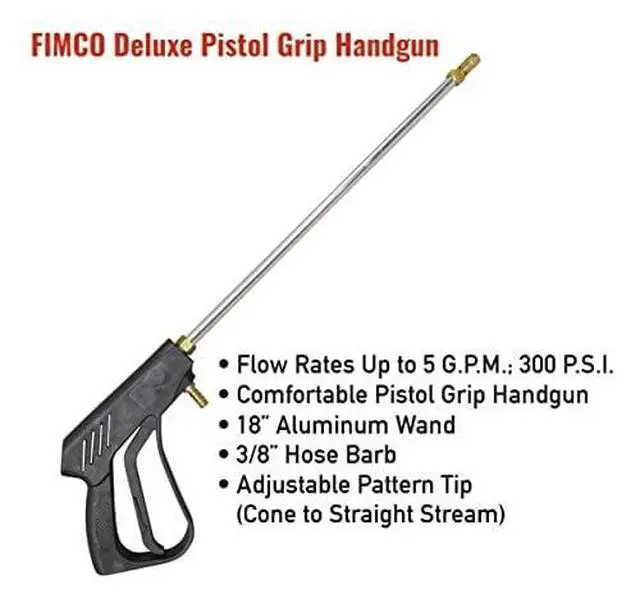 Alt view image 3 of 5 - Fimco 5273959 Pistol Grip Handgun with X-26 Tip, 18" Aluminum Wand, Adjustable Pattern Tip, Flow Rate Up To 5.G.P.M., 300 P.S.I.