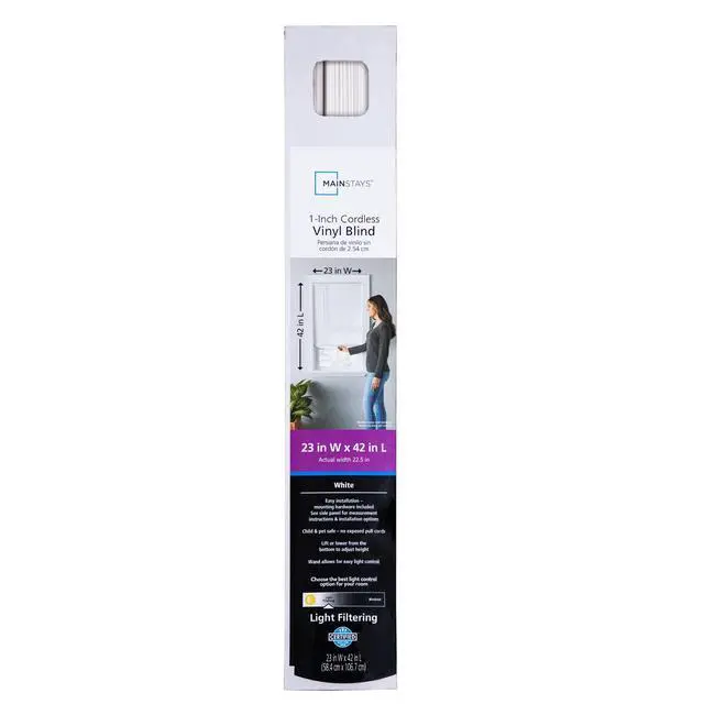Alt view image 5 of 7 - Mainstays 1" Cordless Vinyl Light Filtering Mini Blinds, White, 29" W x 64" L