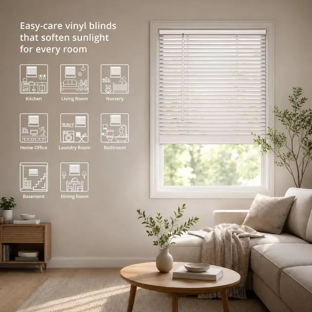 Alt view image 3 of 7 - Mainstays 1" Cordless Vinyl Light Filtering Mini Blinds, White, 29" W x 64" L
