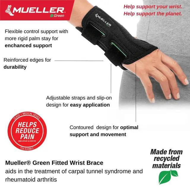 Alt view image 3 of 6 - Mueller Green Fitted Wrist Brace, Right Hand, Unisex, One Size Fits Most, Black