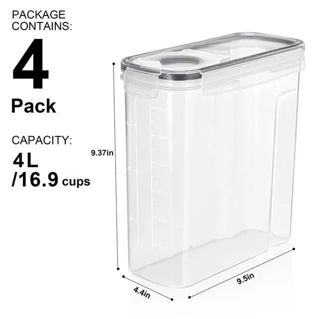 Alt view image 5 of 6 - Sorbus 4-Pack Food Storage Dispenser Containers Airtight, BPA-Free For Pantry, Cereal, Pasta, Dry Food