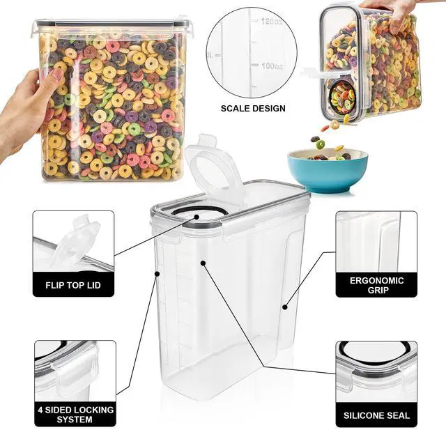 Alt view image 6 of 6 - Sorbus 4-Pack Food Storage Dispenser Containers Airtight, BPA-Free For Pantry, Cereal, Pasta, Dry Food