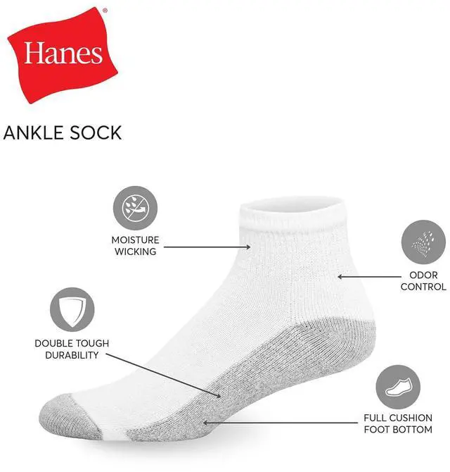 Alt view image 4 of 7 - Hanes Men's Double Tough Durability Ankle Socks, Big & Tall, 12-Pack, Size 12-14