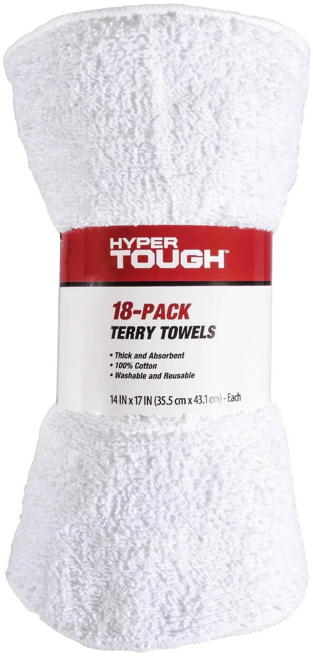 Main image of Hyper Tough Cotton Terry Towels, 14" x 17", 18 Pack, White