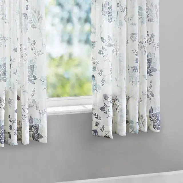 Alt view image 5 of 5 - Mainstays Blue Floral 100% Cotton Indoor Sheer Rod Pocket Single Curtain Panel , Light Blue, 50" W x 63"L