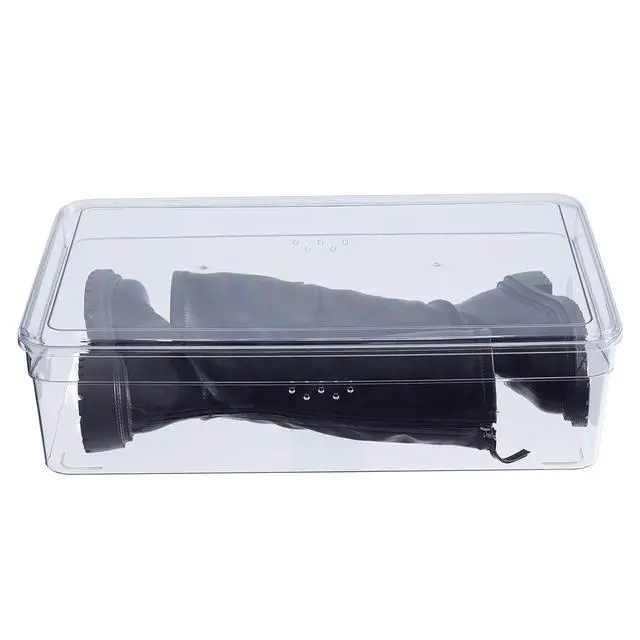 Alt view image 2 of 7 - Mainstays Clear Glossy Plastic Closet Storage Shoe Organizer Boot Box with Lid for Shoe Storage
