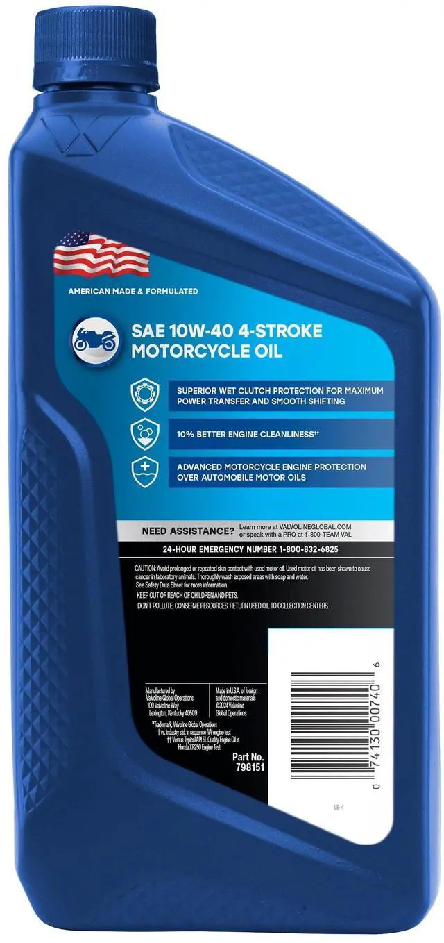 Alt view image 5 of 6 - Valvoline 4-Stroke Motorcycle Conventional 10W-40 Motor Oil 1 Quart