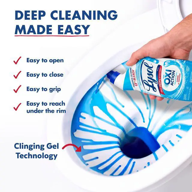Alt view image 6 of 7 - Lysol Toilet Bowl Cleaner Clinging Gel, OXI Action, Sanitizing Bathroom Cleaner and Toilet Bowl Stain Remover, Bleach Free, 24 fl oz