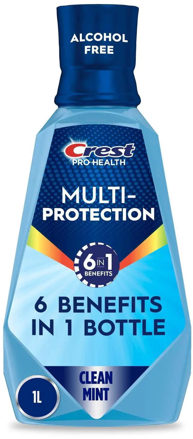 Main image of Crest Mouthwash, Pro-Health Multi-Protection Fluoride Mouthwash, Alcohol-Free Oral Rinse, Clean Mint, 1L (33.8 fl oz)