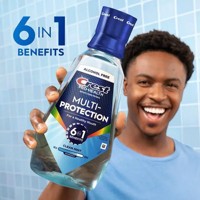 Alt view image 2 of 6 - Crest Mouthwash, Pro-Health Multi-Protection Fluoride Mouthwash, Alcohol-Free Oral Rinse, Clean Mint, 1L (33.8 fl oz)