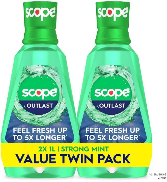Main image of Crest Mouthwash, Scope Outlast Mouthwash, Fresh Mint Mouth Rinse, 1L, 2 pack