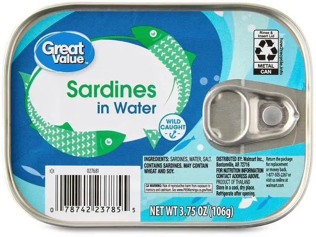 Alt view image 7 of 7 - (6 pack) Great Value Sardines in Water, 3.75 oz
