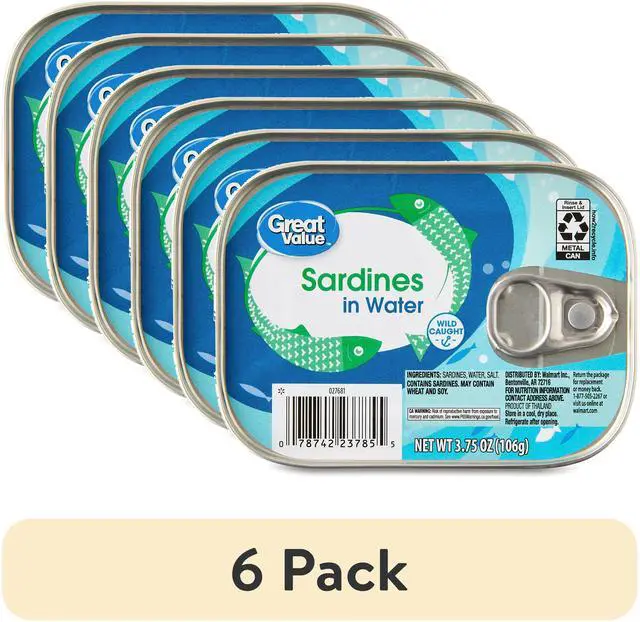 Main image of (6 pack) Great Value Sardines in Water, 3.75 oz