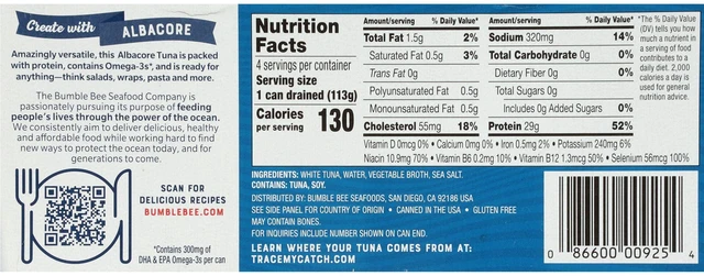 Alt view image 6 of 6 - (4 Cans) Bumble Bee Solid White Albacore Tuna in Water, 5 oz