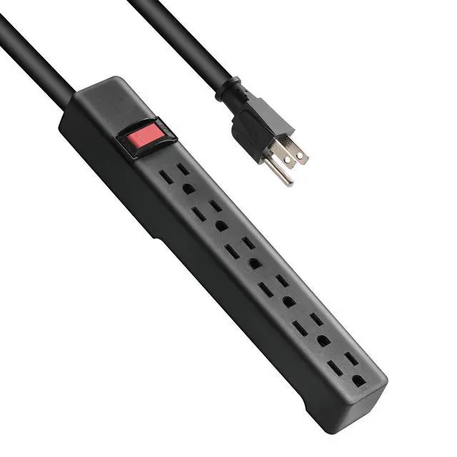 Alt view image 3 of 6 - Hyper Tough 6-Outlet Indoor Power Strip, 2.5 ft Cord, UL/ETL Certified, Black