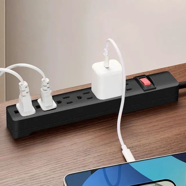 Alt view image 6 of 6 - Hyper Tough 6-Outlet Indoor Power Strip, 2.5 ft Cord, UL/ETL Certified, Black
