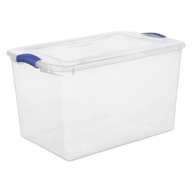 Alt view image 3 of 6 - Sterilite 66 Quart Large Latching Storage Bin, Clear Plastic Storage Container with Latch Lid, Blue