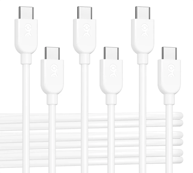 Main image of Cable Matters 3-Pack USB C Charging Cable, 60W Charging, 6ft, White | 480Mbps Data, No Video, Supports Apple CarPlay & Android Auto, for iPhone 17/16, Galaxy S24