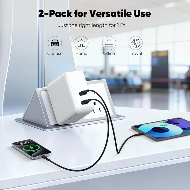 Alt view image 6 of 7 - USB C to USB C Cable 2ft 2 Pack, Short 60W Fast Charging, Silicone Cord | Type-C to USBC Upgraded Silicone Cord for iPhone 15/16/17 Galaxy S24/S25/S26 Tablets USB-C Charger and more