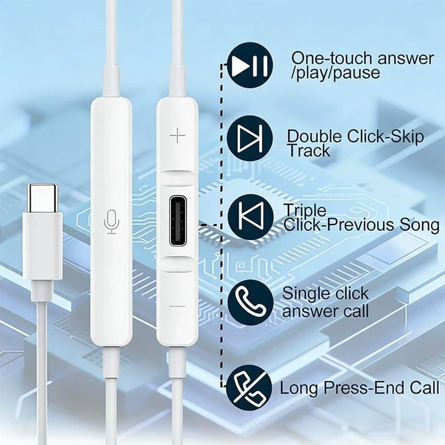 Alt view image 3 of 7 - 2 Pack USB C Headphones for iPhone 17/16/15 Earbuds, Type C Earphones with Mic & Remote Control Noise Cancelling for iPhone 17 16 15 Pro Max Plus, iPad Pro, Galaxy S25/S24/Ultra Note 10/20 etc