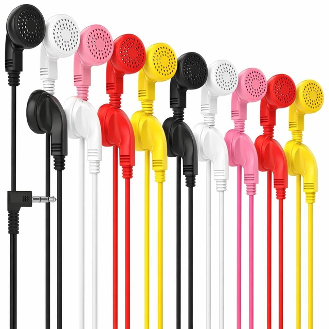 Main image of Maeline Wholesale Bulk Earphones with 3.5 mm Headphone Plug Compatible with iPhone, Android, MP3 Player for School, Libraries, Hospitals - 10 Pack - Multi Colors