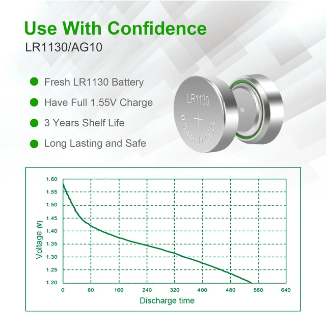 Alt view image 5 of 7 - kunying LR1130 Battery 25 Pack 1.5V AG10 Alkaline Batteries | SG10 389 189 390 LR54 Button Coin Cell for Calculator