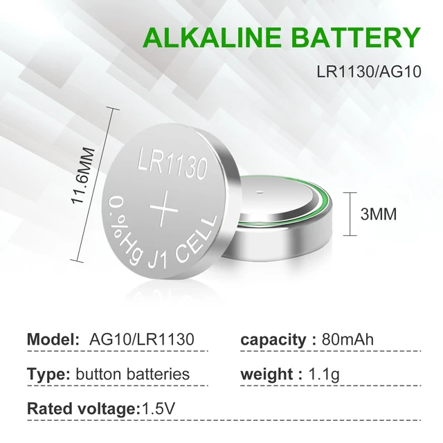 Alt view image 6 of 7 - kunying LR1130 Battery 25 Pack 1.5V AG10 Alkaline Batteries | SG10 389 189 390 LR54 Button Coin Cell for Calculator