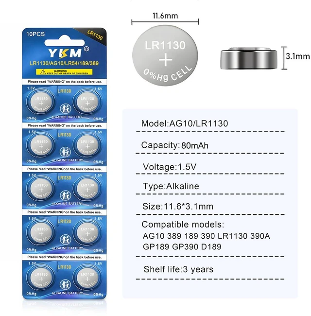 Alt view image 2 of 7 - 10 Pack LR1130 Battery L1131f L1131 L1131c 390 LR54 1.5V Alkaline Battery | Long Lasting,for Watches, Calculators, Toys and Small Electronics