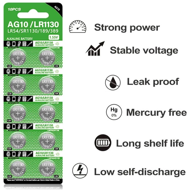 Alt view image 4 of 6 - jixik 10pcs AG10 Button Cell Batteries LR1130 Button Cell Battery 1.5V 1130 Battery Button Cell 389 SR54 189 SR1130 LR54 Batteries