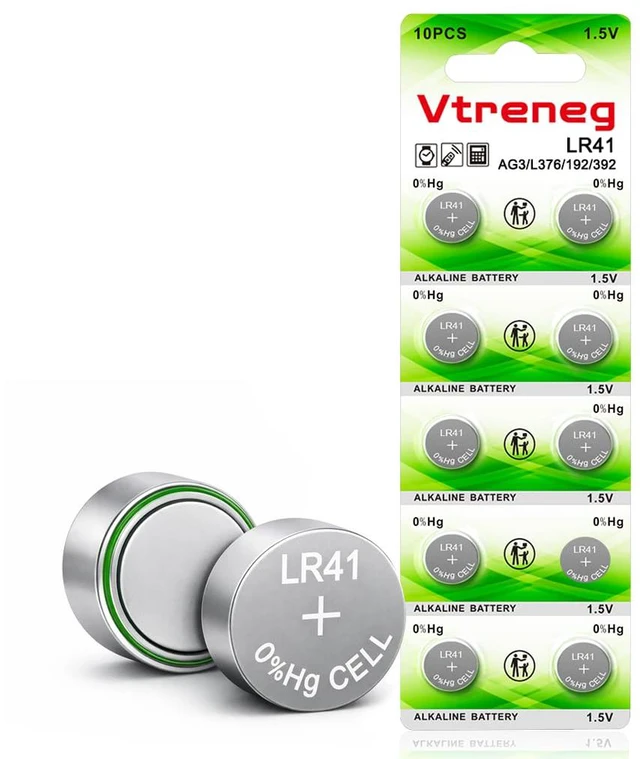 Main image of 10 Count LR41 Button Batteries, AG3 392 384 192 1.5V Alkaline Batteries | for Watches, Calculators, Key Fobs, Toys & Small Electronics, Leak-Proof
