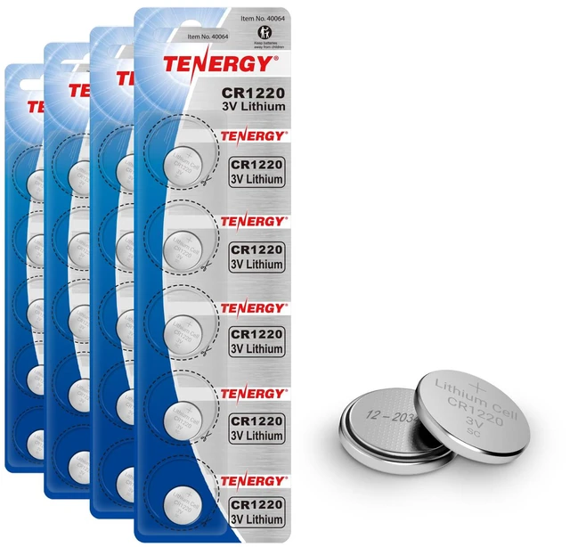 Main image of Tenergy CR1220 3V Lithium Button Cell Battery, for Keys, Watches, Accessories, 20 Count