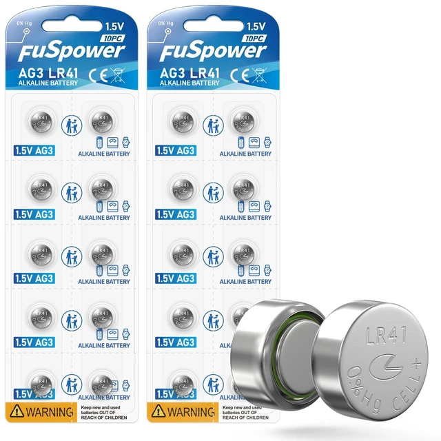 Main image of Fuspower LR41 Watch Battery 1.5v: 392 192 384 Alkaline Button Coin Cell 20 Pack - AG3 Batteries for Thermometer Laser Pointer - Father's Day Glucometer Graduation Calculator Summer Road Trip Key Fobs
