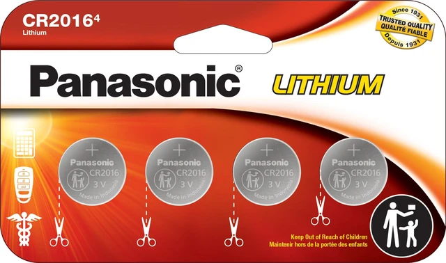 Main image of Panasonic CR2016 3.0 Volt Long Lasting Lithium Coin Cell Batteries in Child Resistant, Standards Based Packaging, 4 Pack