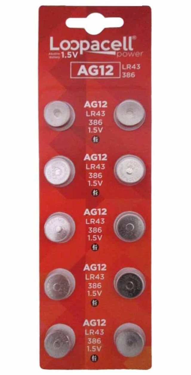 Main image of LOOPACELL AG12 LR43 386 SR43 1.5V Alkaline Button Cell Watch Batteries 10 Pack