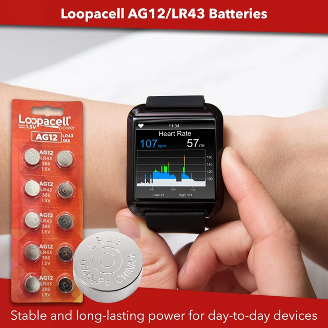 Alt view image 2 of 6 - LOOPACELL AG12 LR43 386 SR43 1.5V Alkaline Button Cell Watch Batteries 10 Pack