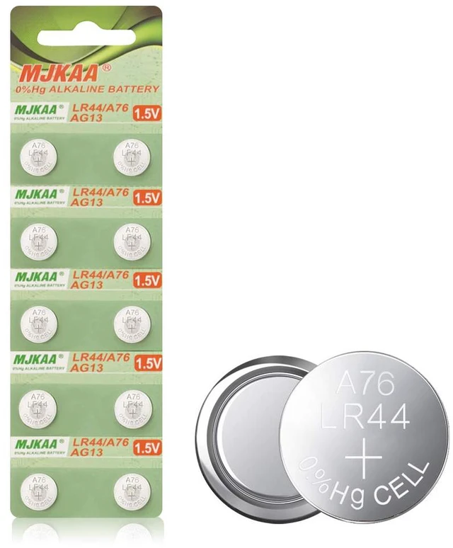 Main image of MJKAA AG13 1.5V Alkaline Button Cell Batteries (10-Pack) | LR44 Compatible with A76 357 303 SR44 L1154, For Watches, For Calculators, For Toys, For Thermometers & Small Electronics
